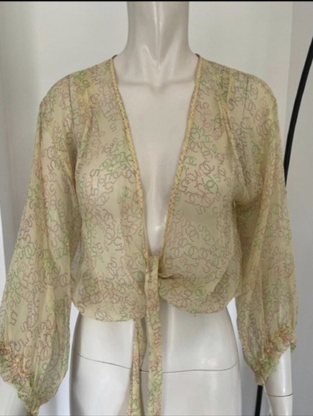NWT Chanel Sheer Tie-Front Top -Yellow